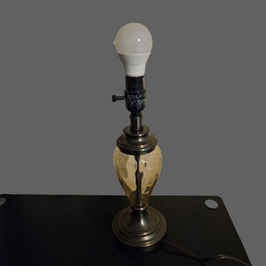 Amber Glass & Bronze Metal Table Lamp 14" Vintage Style Accent Light